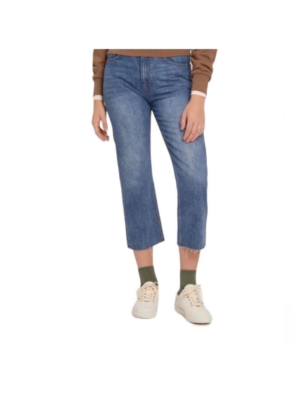 Frank and Oak Karen Kick Flare Organic Cotton Cropped Jeans 25